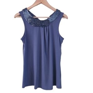 Banana Republic blue beaded sleeveless crew-neck  evening tank top shirt